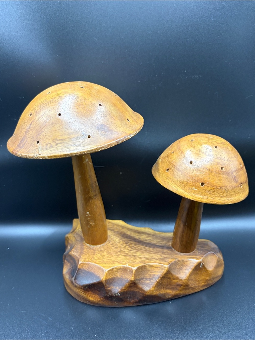 Dolphin Genuine Monkey Pod Vintage Wooden Mushroom Hors d'oeuvres Pick Holder